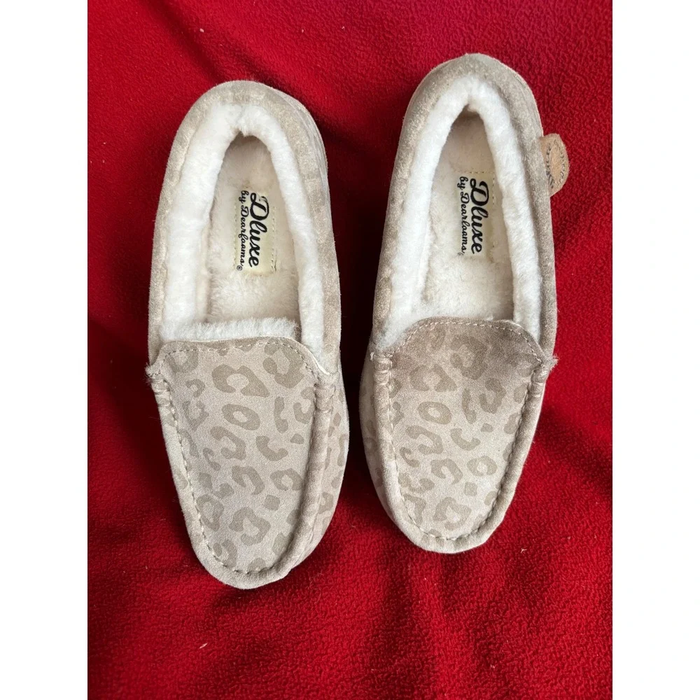 DLux by Dearfoams Leopard Print Moccasin‎ Slippers – Plush Lined